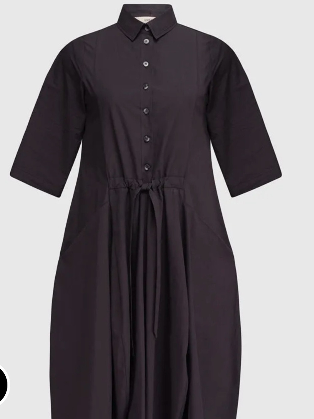 Classic Black Midi Shirt Dress with Drawstring Waist